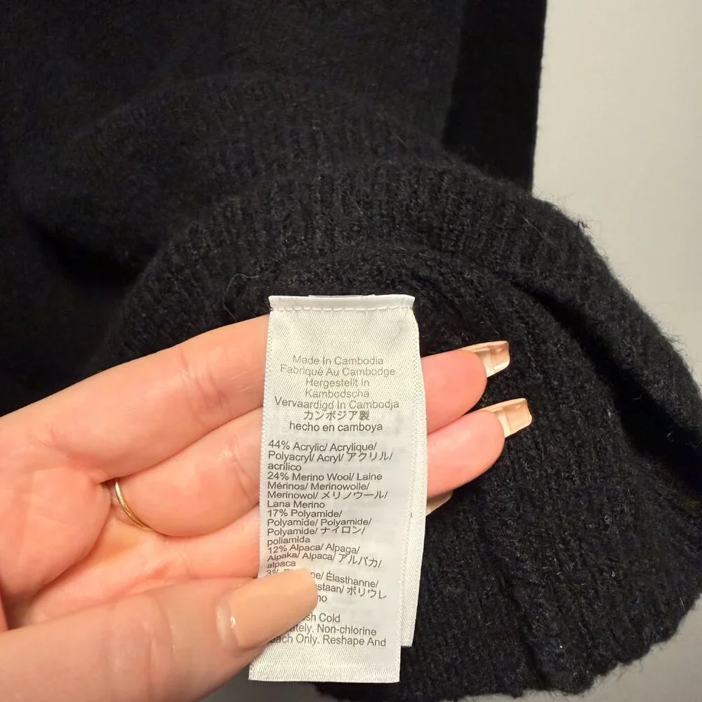 J Crew Black Wool & Alpaca Crew Neck Sweater Large